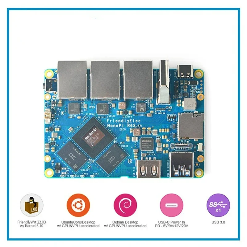 NanoPi R6S RK3588S Cortex-A76, 8GB DDR4 32GB eMMc 2.5G eth ubuntu debian, FriendlyWrt , Android GPU VPU
NanoPi R6S RK3588S Cortex-A76, 8GB DDR4 32GB eMMc 2.5G eth ubuntu debian, FriendlyWrt , Android GPU VPU