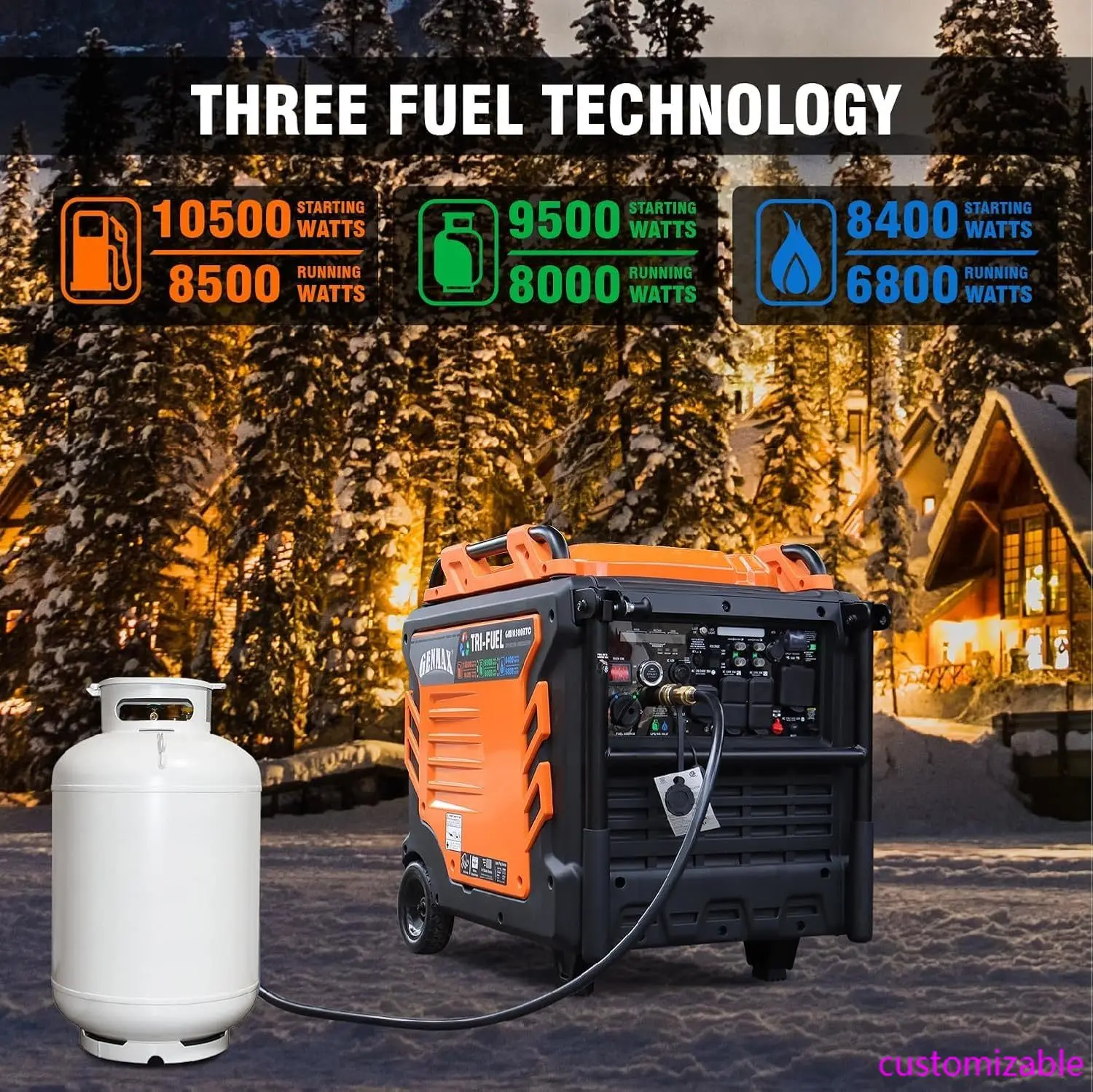 Tri Fuel Generator,10500-Watt 458cc Tri Fuel Gasoline Propane Natural Gas Portable 50A Generator with Remote Start,Ideal
Tri Fuel Generator,10500-Watt 458cc Tri Fuel Gasoline Propane Natural Gas Portable 50A Generator with Remote Start,Ideal