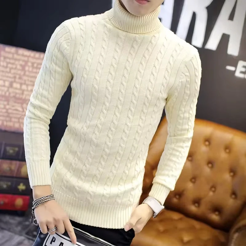 New European and American Style Men's High-neck Slim-fit Warm Pure Color Twisted Cable Pullover Knitted Sweater for Winter.
New European and American Style Men's High-neck Slim-fit Warm Pure Color Twisted Cable Pullover Knitted Sweater for Winter.