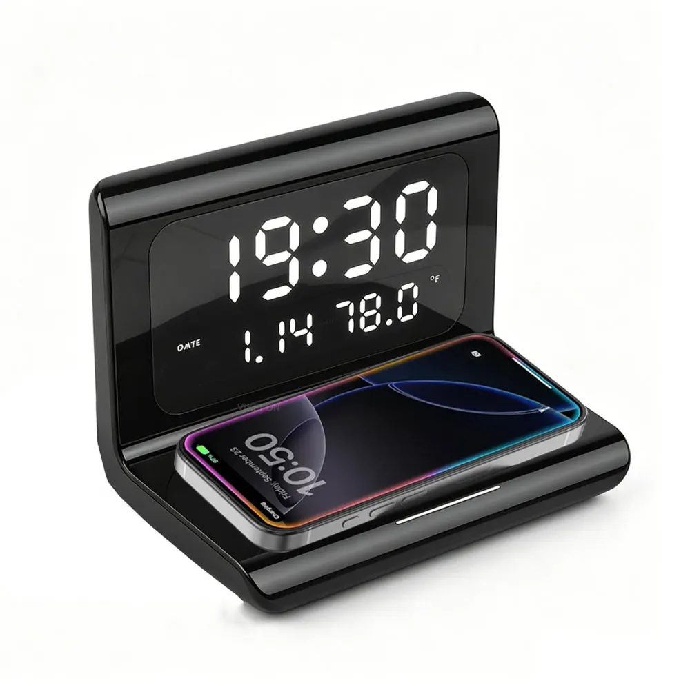 Wireless Charger Pad with Alarm Clock Thermometer Stand for iPhone 17 16 15 14 13 Xiaomi Samsung S26 Phone Fast Charging Station
Wireless Charger Pad with Alarm Clock Thermometer Stand for iPhone 17 16 15 14 13 Xiaomi Samsung S26 Phone Fast Charging Station