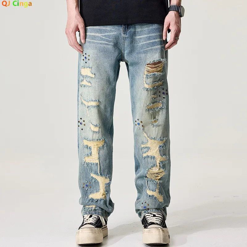2026 High Street Style Men's Wide-Leg Jeans, Blue Denim Pants, Distressed Details, Asian Sizes Trousers 28-38.
2026 High Street Style Men's Wide-Leg Jeans, Blue Denim Pants, Distressed Details, Asian Sizes Trousers 28-38.