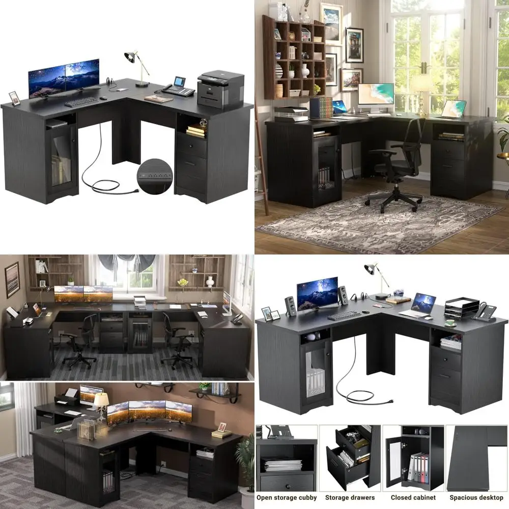 L Shaped Office Desk with Drawer, 60 Inch Computer Desk with Power Outlet & USB Charging Port, Large Corner Desk with File Cabi
L Shaped Office Desk with Drawer, 60 Inch Computer Desk with Power Outlet & USB Charging Port, Large Corner Desk with File Cabi