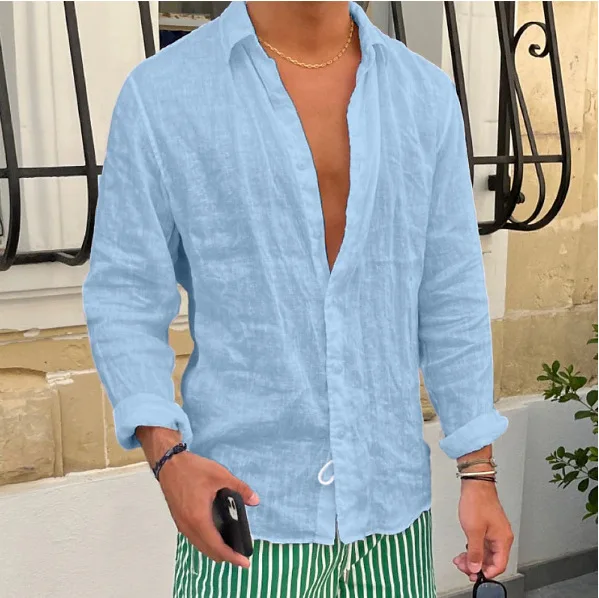 Spring New Casual Linen Shirts Mens Long Sleeve Button-up Turn-down Collar Shirt Seaside Beach Vintage Men Solid Color Cardigans
Spring New Casual Linen Shirts Mens Long Sleeve Button-up Turn-down Collar Shirt Seaside Beach Vintage Men Solid Color Cardigans