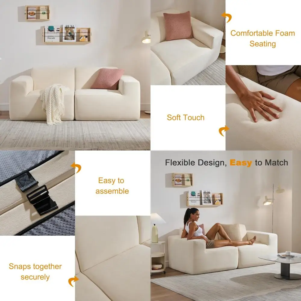 "beige polyester modular sectional sofa, 75" deep seating with wide armrests, ideal for living rooms and apartments"
"beige polyester modular sectional sofa, 75" deep seating with wide armrests, ideal for living rooms and apartments"