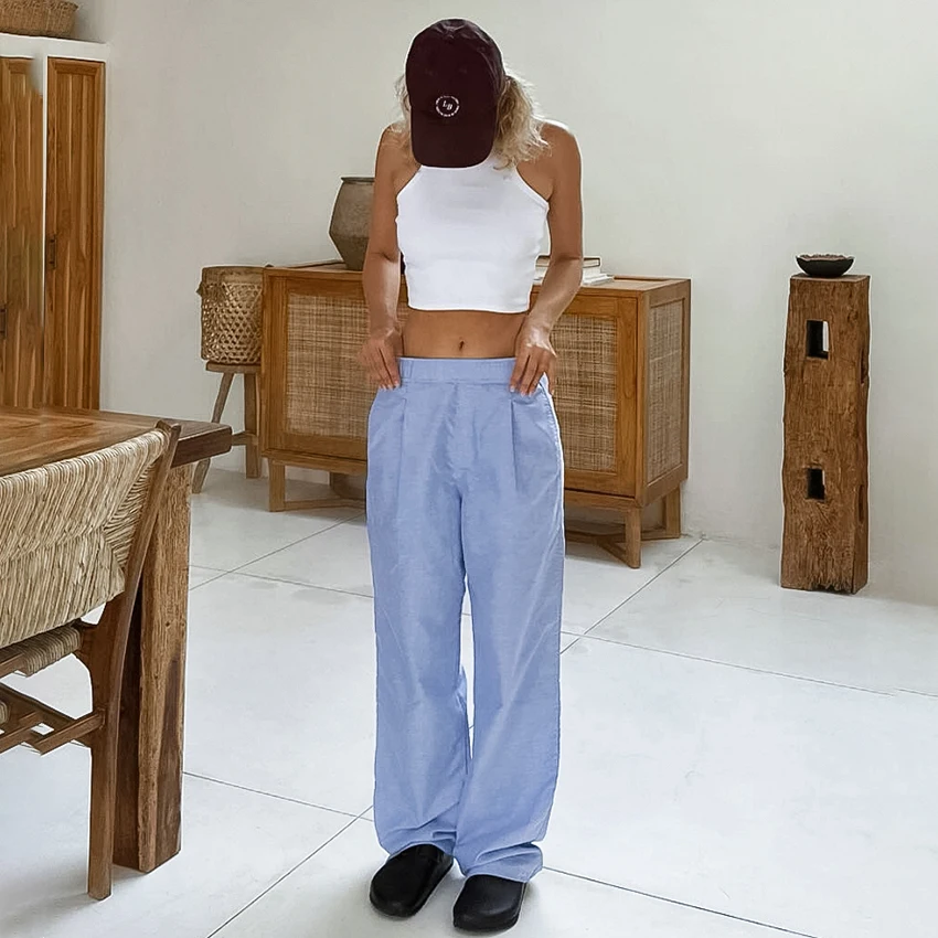 Linad Office Blue High Waist Wide Leg Pants Women 2025 Summer Loose Trousers Female Street Chic Solid Long Pants With Pockets
Linad Office Blue High Waist Wide Leg Pants Women 2025 Summer Loose Trousers Female Street Chic Solid Long Pants With Pockets