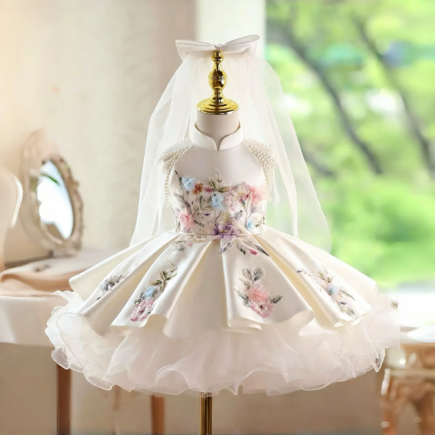 Jill Wish D270 Flower Girls Embroidered Flower Dress Kids Chinese Collar Tulle Party Gown with Veil Wedding Birthday Outfit
Jill Wish D270 Flower Girls Embroidered Flower Dress Kids Chinese Collar Tulle Party Gown with Veil Wedding Birthday Outfit