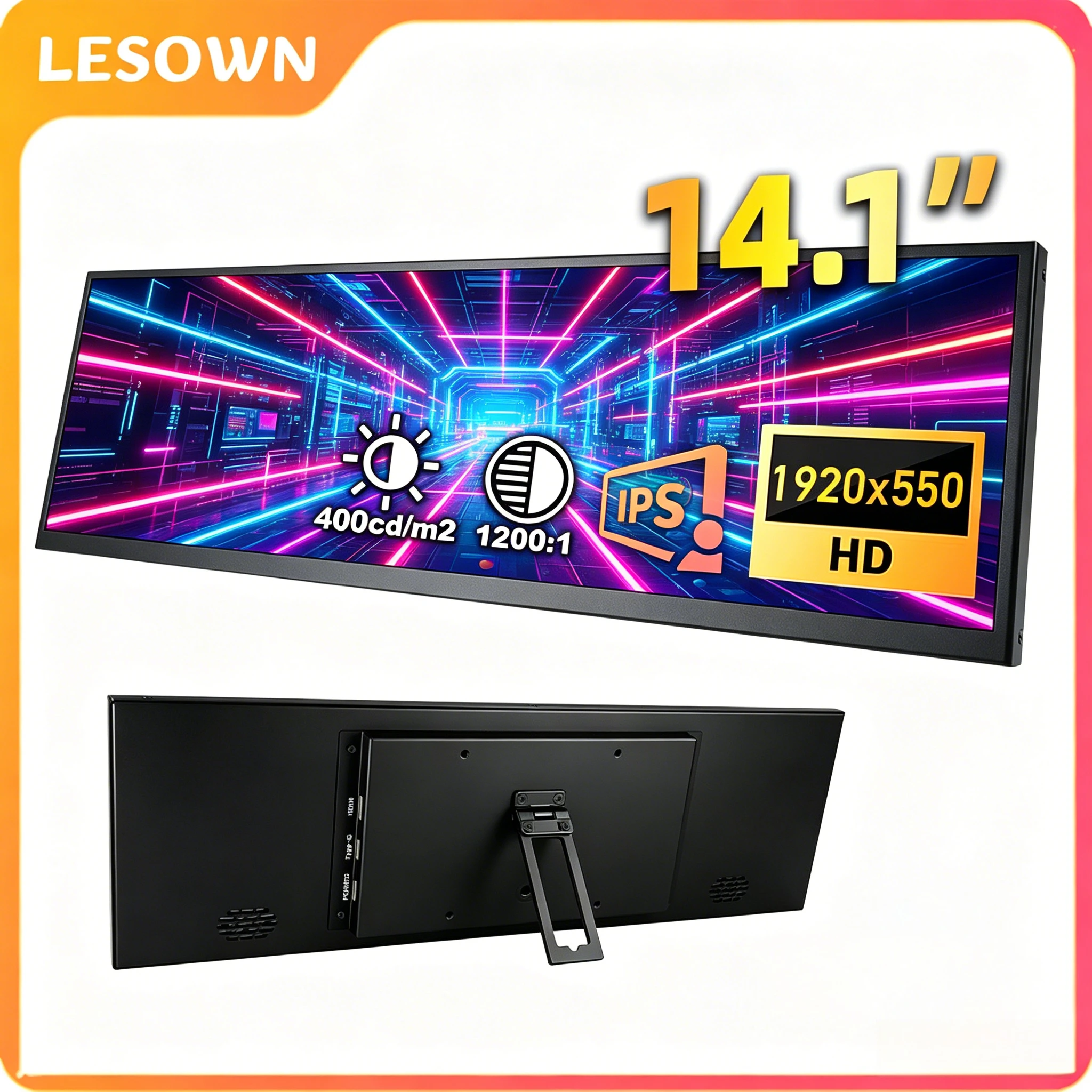 LESOWN 14.1 inch FHD IPS Touch Monitor Long Stretched LCD Display 100%sRGB 1920x550 mini HDMI for Computer Health Speed Windows
LESOWN 14.1 inch FHD IPS Touch Monitor Long Stretched LCD Display 100%sRGB 1920x550 mini HDMI for Computer Health Speed Windows