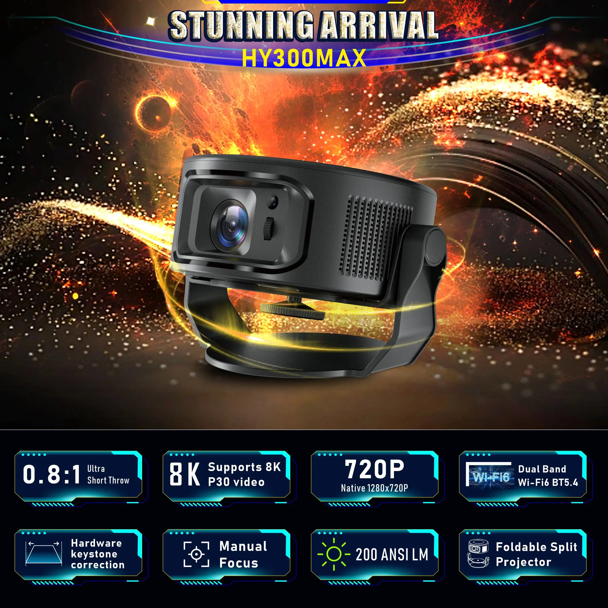 LCD Projector HY300Max Support for multiple languages remote control Android 14 H726 1+8gb Dual band 2.4G/5G WiFi6 BT5.4
LCD Projector HY300Max Support for multiple languages remote control Android 14 H726 1+8gb Dual band 2.4G/5G WiFi6 BT5.4