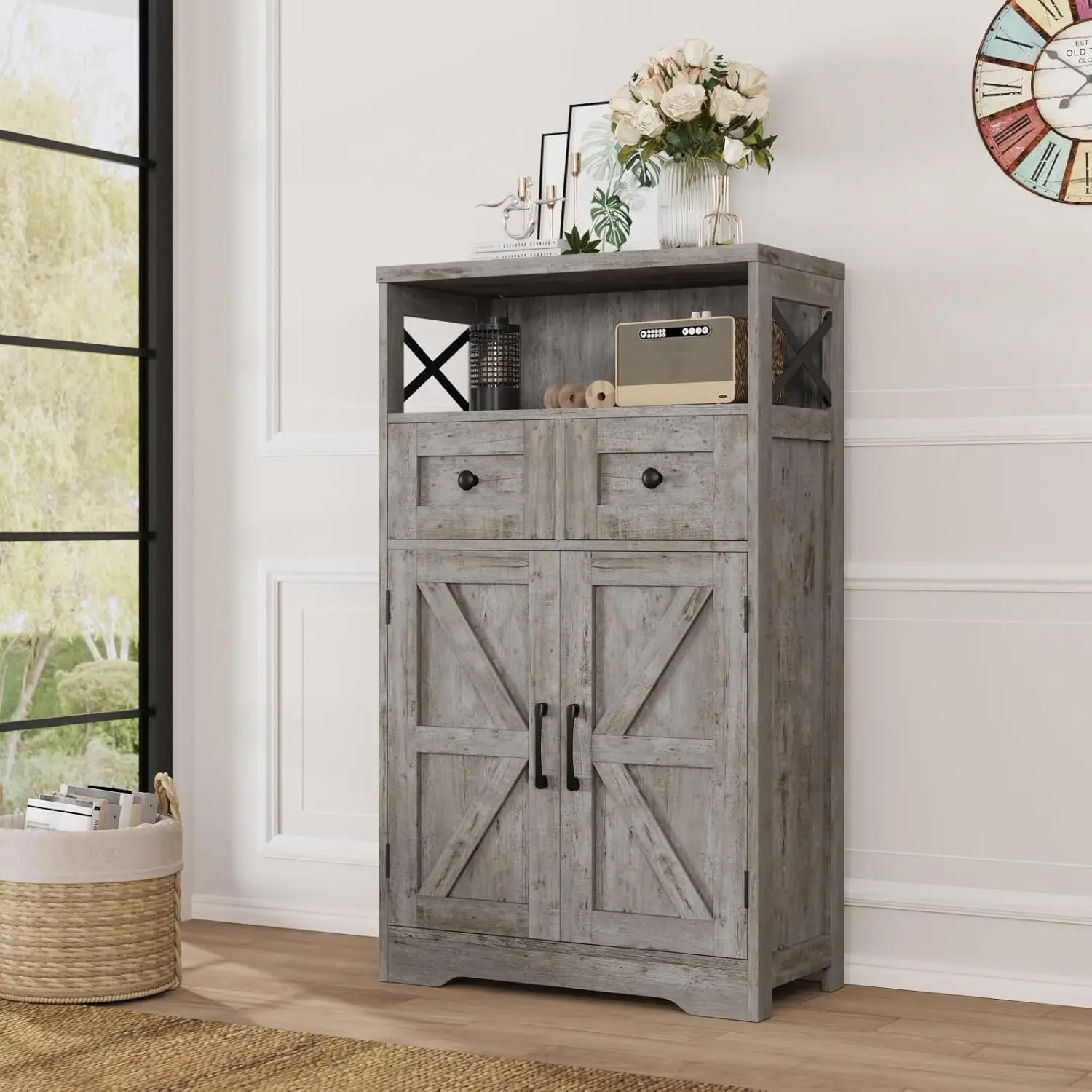 Storage Cabinet with Drawers and Adjustable Shelves, Freestanding Kitchen Pantry Storage Cabinet, Washed Grey
Storage Cabinet with Drawers and Adjustable Shelves, Freestanding Kitchen Pantry Storage Cabinet, Washed Grey