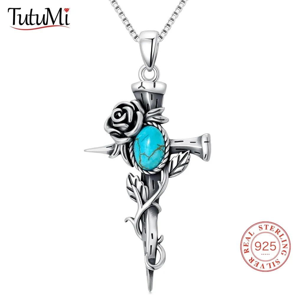 Vintage 925 Sterling Silver Turquoise Cross with Roses Pendant Necklace Natural Stone Flowers and Leaves Necklace for Women Men
Vintage 925 Sterling Silver Turquoise Cross with Roses Pendant Necklace Natural Stone Flowers and Leaves Necklace for Women Men