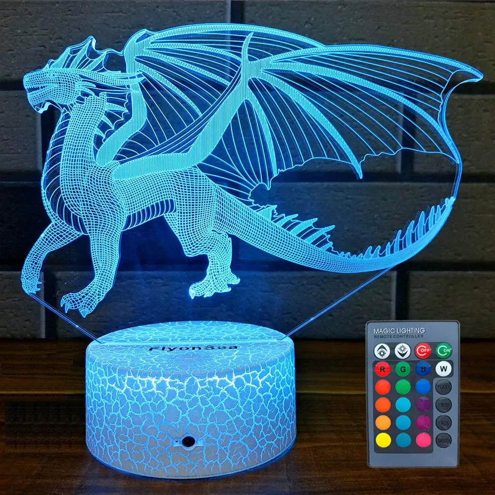 3D Illusion Dragon Night Light, Brithday Or Chrismas Gifts with Remote and Smart Touch 16 Colors Changing Dimmable Table Lam
3D Illusion Dragon Night Light, Brithday Or Chrismas Gifts with Remote and Smart Touch 16 Colors Changing Dimmable Table Lam
