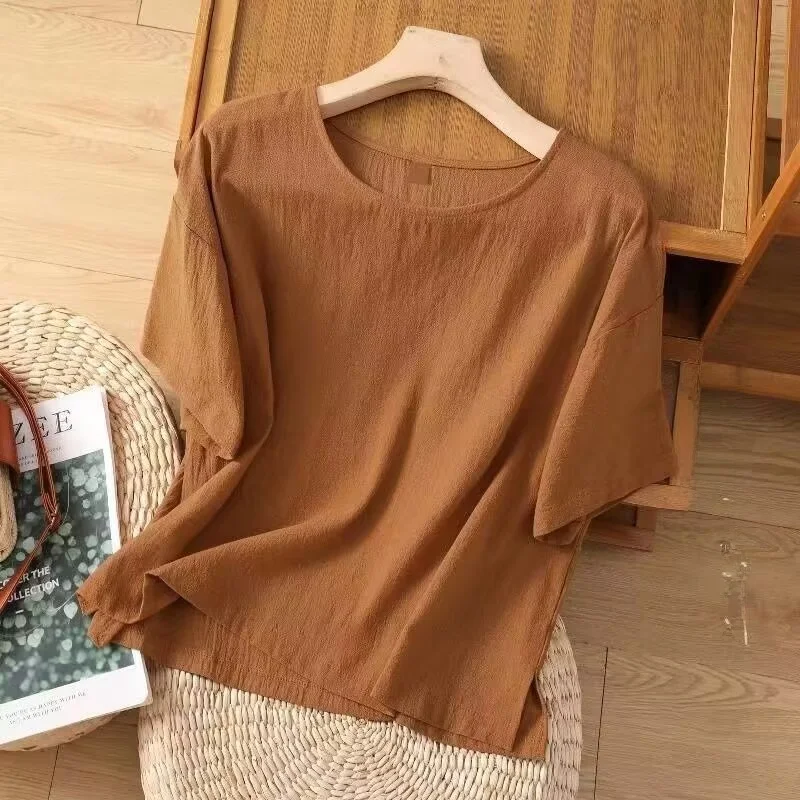 Women's Cotton Linen Loose Short Sleeve T-Shirt round Neck Pullover Base Shirt Artistic Style Casual Loose Fit Summer New Arr...
Women's Cotton Linen Loose Short Sleeve T-Shirt round Neck Pullover Base Shirt Artistic Style Casual Loose Fit Summer New Arr...