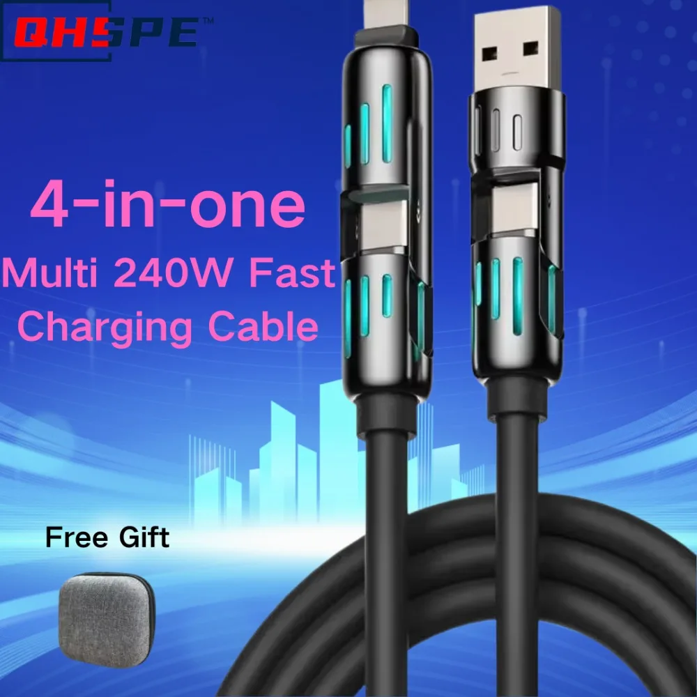 USB、Type C, lightning-Max 240W Fast Charging and Data Sync MFISH 4-in-1 Multi-Function USB Charging Cable for 16/15, iPad
USB、Type C, lightning-Max 240W Fast Charging and Data Sync MFISH 4-in-1 Multi-Function USB Charging Cable for 16/15, iPad