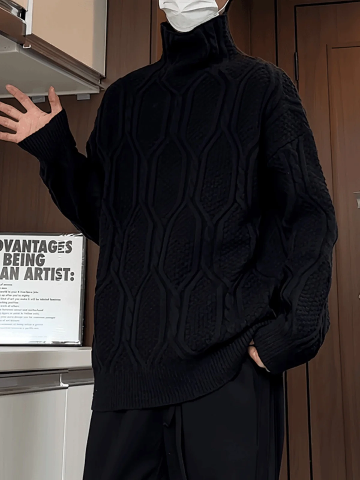 Мужской свитер с высоким воротником, ромбовидный узор, вязаная зимняя верхняя одежда, модный свободный крой для мальчиков, полиэстер, длинный рукав
Мужской свитер с высоким воротником, ромбовидный узор, вязаная зимняя верхняя одежда, модный свободный крой для мальчиков, полиэстер, длинный рукав