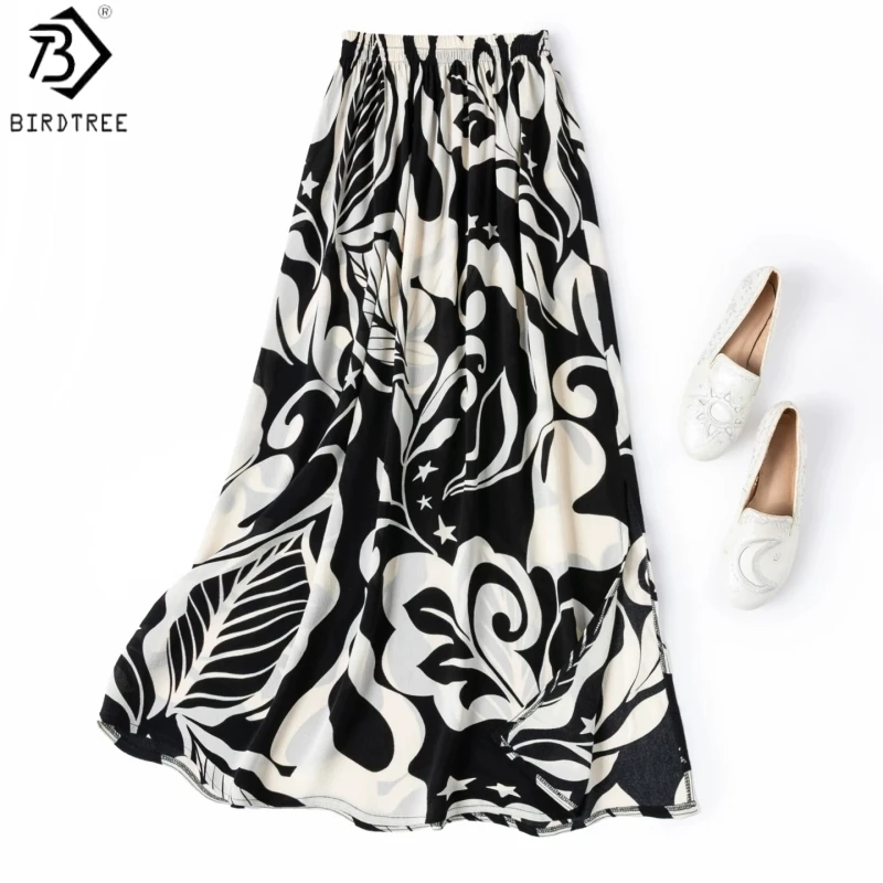 Birdtree, 100% Real Silk Print Skirt, Women Crinkle Texture Elegant Skirts, Elastic Waist, Side Slit, 2026 Summer New D65803JF
Birdtree, 100% Real Silk Print Skirt, Women Crinkle Texture Elegant Skirts, Elastic Waist, Side Slit, 2026 Summer New D65803JF