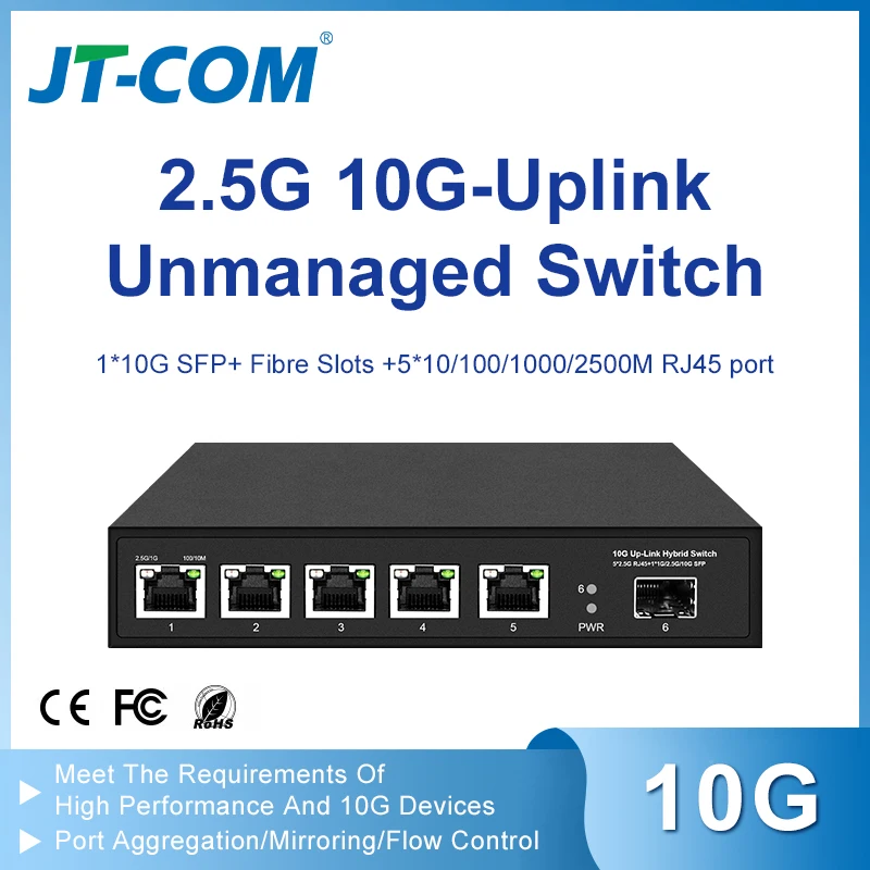 JT-COM 6-портовый коммутатор 10G Uplink 2,5G Plug & Play с портом Uplink 1 × 10G + порт Uplink + 5 портов Ethernet 2500/1000/100 Мбит/с
JT-COM 6-портовый коммутатор 10G Uplink 2,5G Plug & Play с портом Uplink 1 × 10G + порт Uplink + 5 портов Ethernet 2500/1000/100 Мбит/с