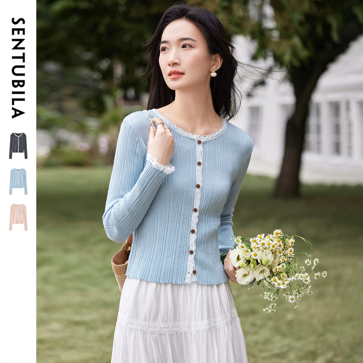 SENTUBILA Women's Clothing Knitted Round Neck Lace Slim-Fit Commuter Sweater Elegant Elastic Cardigan W51H80344
SENTUBILA Women's Clothing Knitted Round Neck Lace Slim-Fit Commuter Sweater Elegant Elastic Cardigan W51H80344
