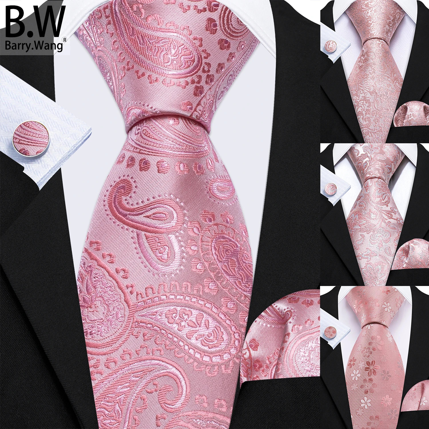 Barry.Wang Rose Rouge Flamingo Pink Silk Men Tie Handkerchief Cufflink Set Jacquard Paisley Floral Necktie Male Wedding Business
Barry.Wang Rose Rouge Flamingo Pink Silk Men Tie Handkerchief Cufflink Set Jacquard Paisley Floral Necktie Male Wedding Business