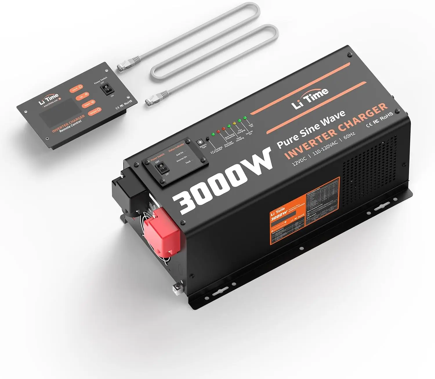 LiTime 3000W Pure Sine Wave Inverter Charger, 12V DC to 110V - 120V AC, 9000W Peak Power, 5A - 45A Adjustable Current, with Remote Control Panel, UPS Function, for RV
LiTime 3000W Pure Sine Wave Inverter Charger, 12V DC to 110V - 120V AC, 9000W Peak Power, 5A - 45A Adjustable Current, with Remote Control Panel, UPS Function, for RV