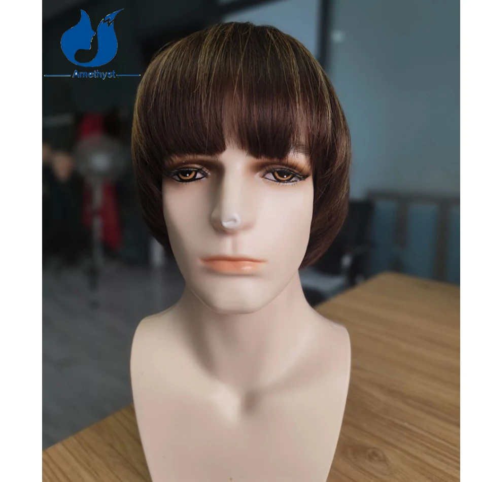 Amethyst Brown Blonde Highlighted Short Bob Wig for Men with Bangs Brazilian Male Full Machine Made Pixie Cut Scalp Top Hair
Amethyst Brown Blonde Highlighted Short Bob Wig for Men with Bangs Brazilian Male Full Machine Made Pixie Cut Scalp Top Hair