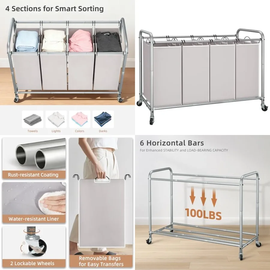 Laundry Sorter, 47.5 Gal 180 L Laundry Hamper with Wheels, Clothes Divider Basket Sorter, Clothes Separator Hamper Cart with Wh
Laundry Sorter, 47.5 Gal 180 L Laundry Hamper with Wheels, Clothes Divider Basket Sorter, Clothes Separator Hamper Cart with Wh