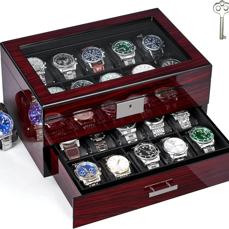 20 Slot Watch Display Case with Glass Lid and Lock, Wooden Watch Organizer for Men and Women
20 Slot Watch Display Case with Glass Lid and Lock, Wooden Watch Organizer for Men and Women