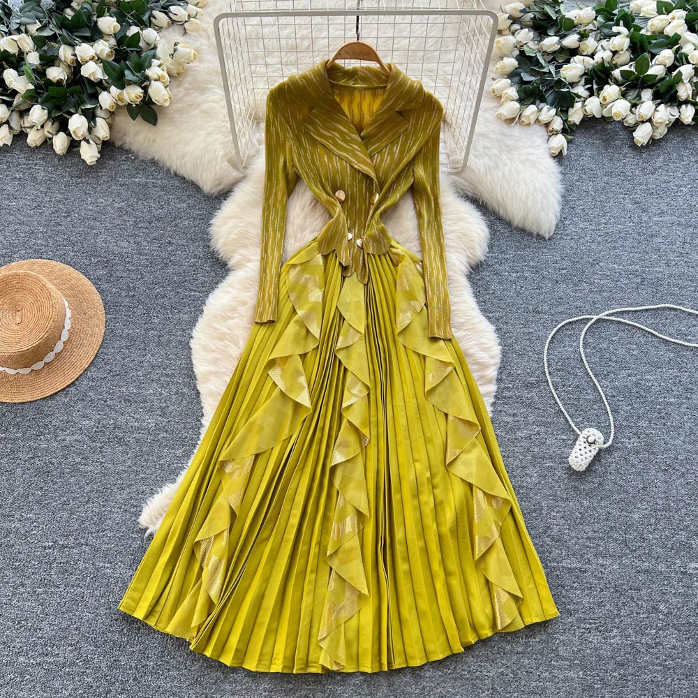 Women Ruffle Dresses Patchwork Dress Long Sleeve Turn Down Collar Ankle Length Elegant Loose Fit Casual Office Lady 2025 Autumn
Women Ruffle Dresses Patchwork Dress Long Sleeve Turn Down Collar Ankle Length Elegant Loose Fit Casual Office Lady 2025 Autumn