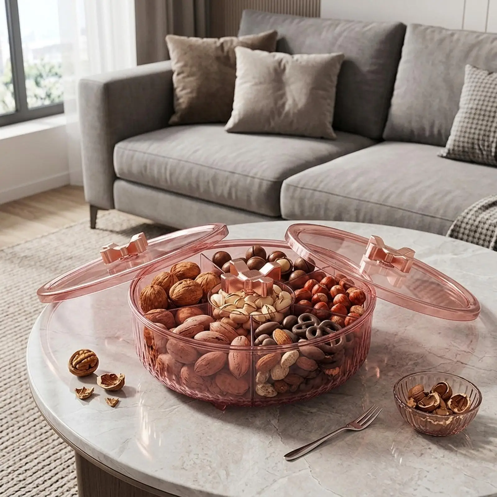Multi Compartment Snack Box with Lid Elegant Round Tray for Sweet Table Food Storage and Serving
Multi Compartment Snack Box with Lid Elegant Round Tray for Sweet Table Food Storage and Serving