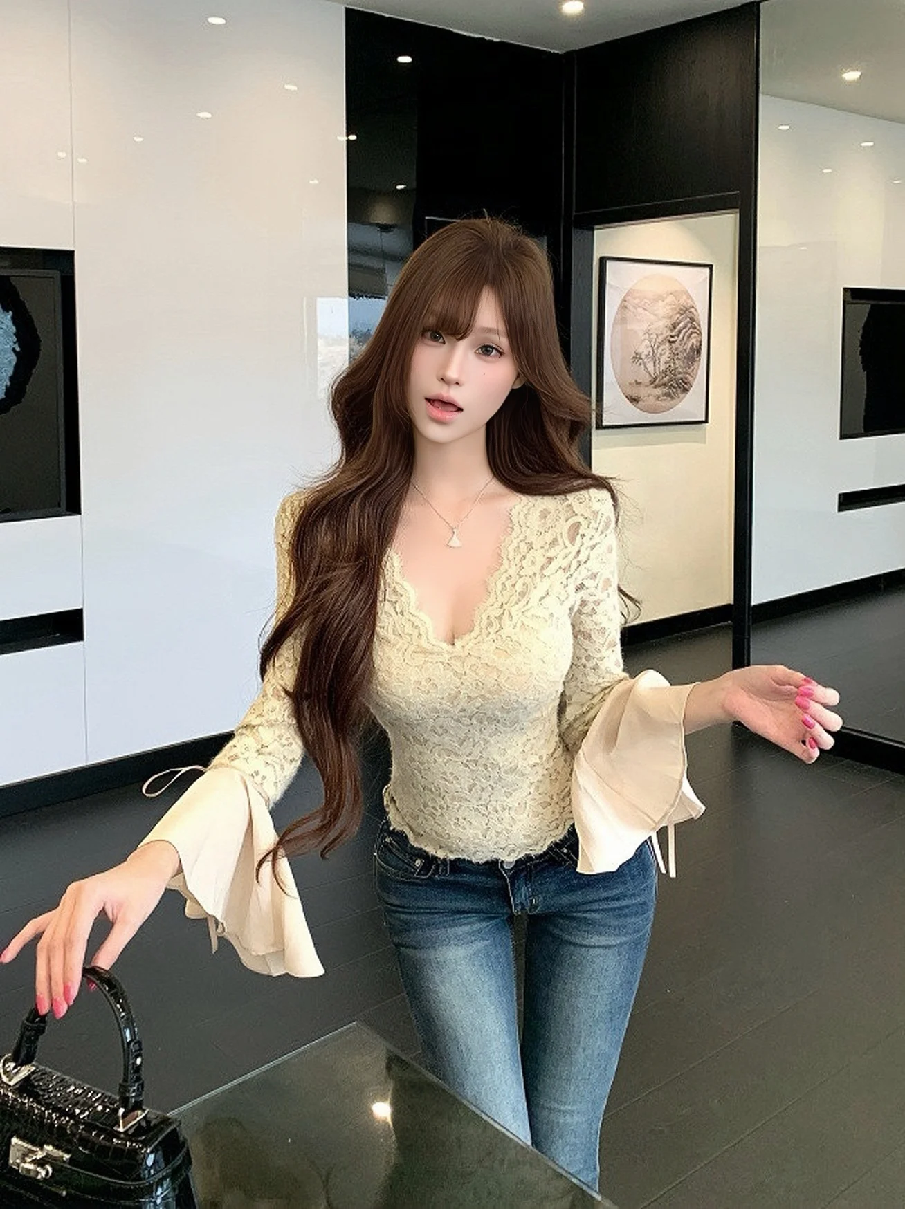 Женский топ MOXI Pure Desire с кружевом и вырезами, рукавами-колокол, V-образным вырезом, из полиэфирного волокна, серия Floral, корейский стиль, Seven Sve
Женский топ MOXI Pure Desire с кружевом и вырезами, рукавами-колокол, V-образным вырезом, из полиэфирного волокна, серия Floral, корейский стиль, Seven Sve