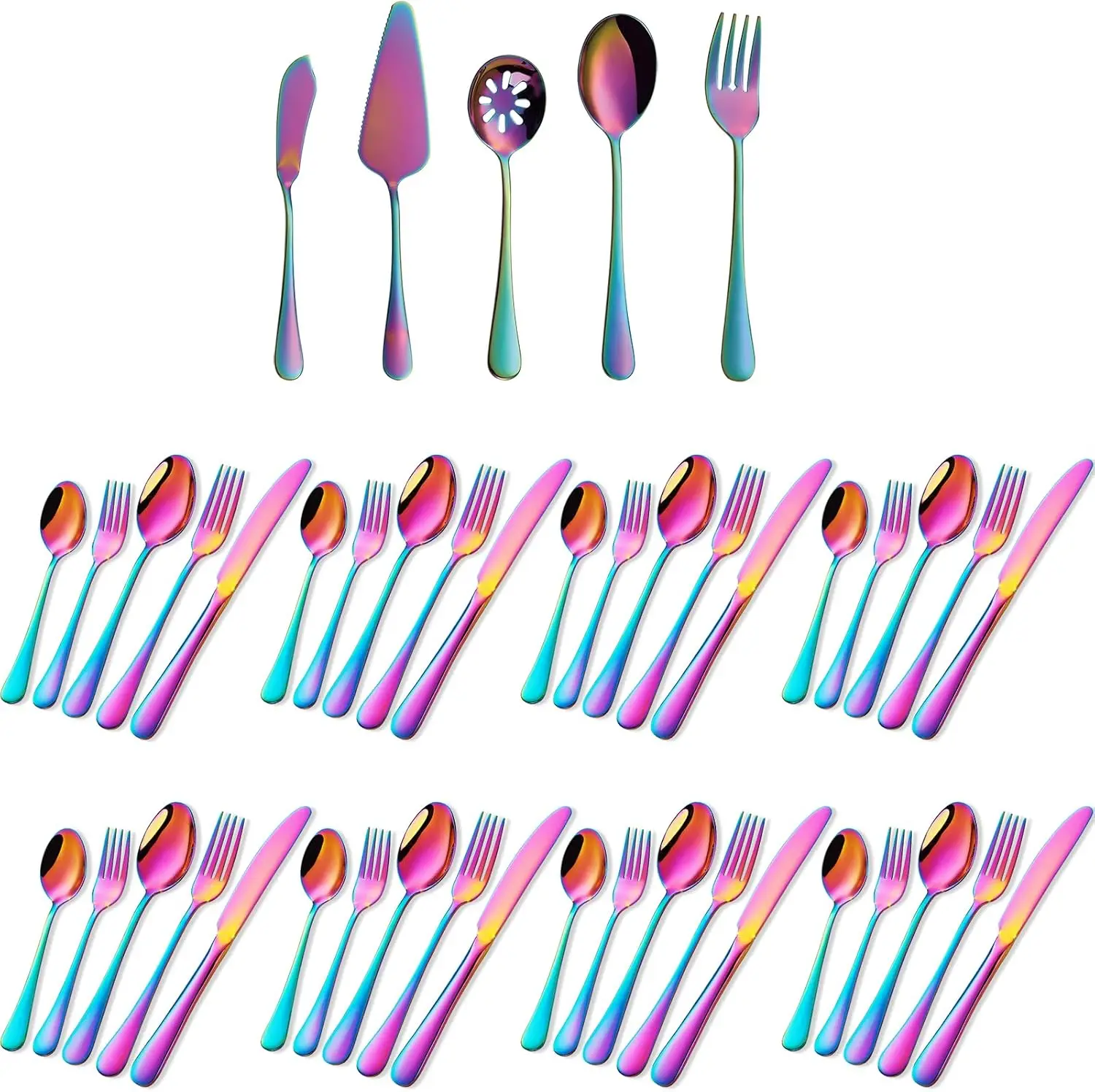 45-Piece Rainbow Stainless Steel Flatware Set, Service for 8, Colorful Silverware Set
45-Piece Rainbow Stainless Steel Flatware Set, Service for 8, Colorful Silverware Set
