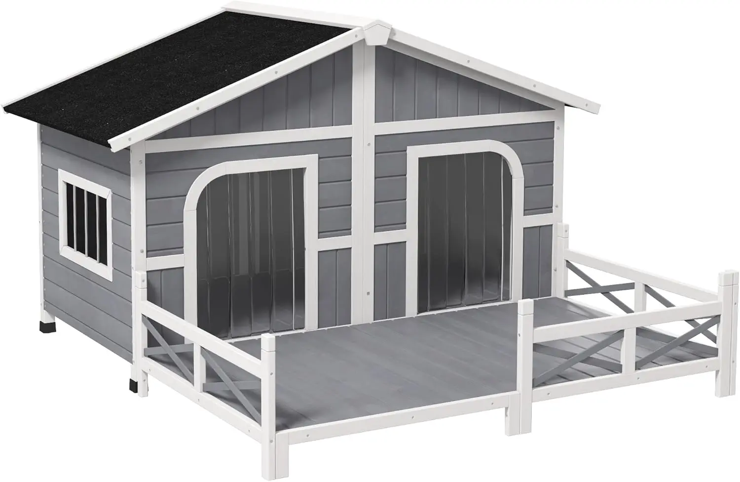 Dog House Outdoor, Wooden Dog Kennel Weatherproof with Porch, Double Room, Openable Roof, Removable Bottom, Elevated Floor 
Dog House Outdoor, Wooden Dog Kennel Weatherproof with Porch, Double Room, Openable Roof, Removable Bottom, Elevated Floor