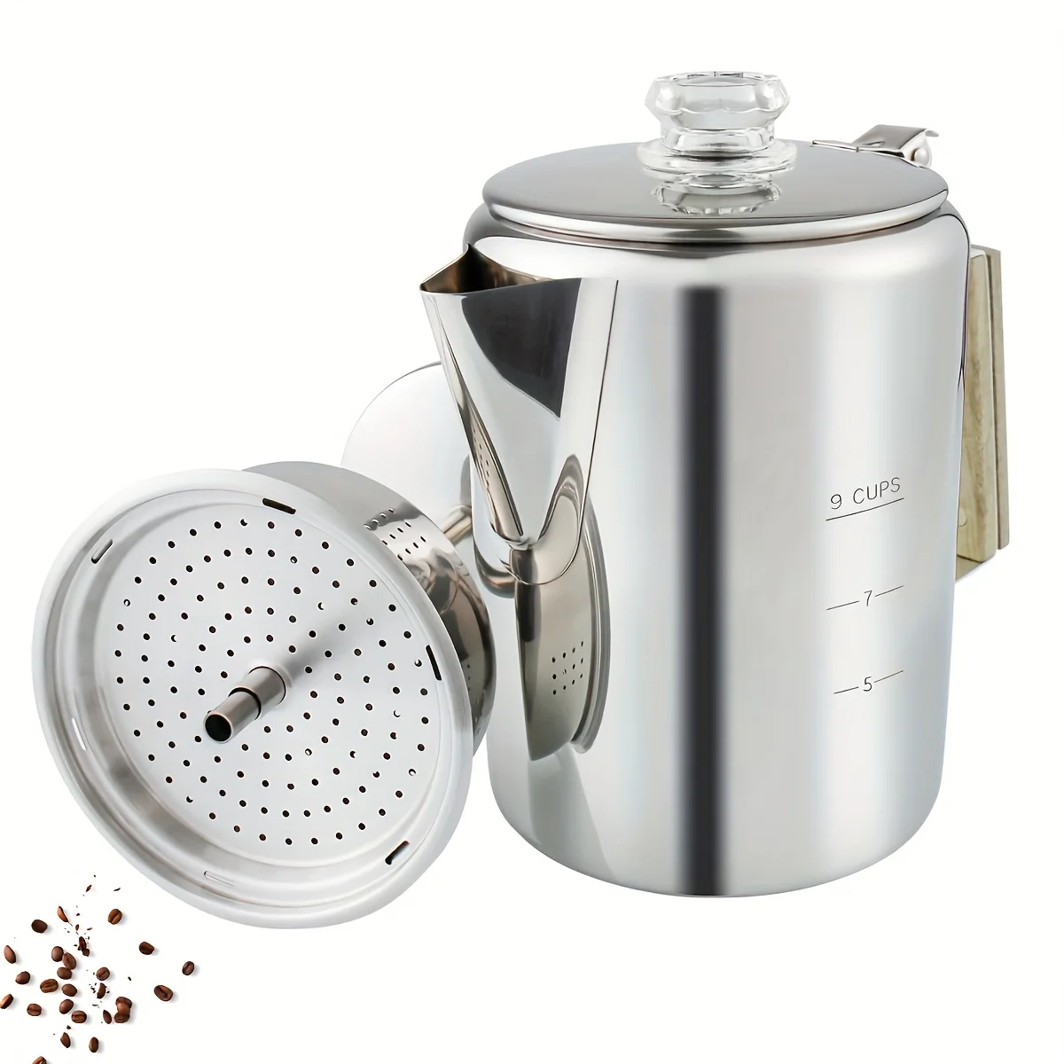 1pc Stainless Steel Coffee Pot, 9-Cups Classic Coffee Pot, Durable Metal Design with Wooden Handle for Home, Camping, and Travel
1pc Stainless Steel Coffee Pot, 9-Cups Classic Coffee Pot, Durable Metal Design with Wooden Handle for Home, Camping, and Travel
