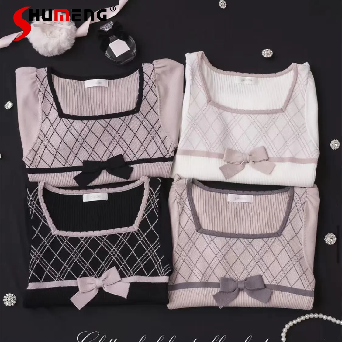 Japanese Elegant Sweet Retro Round Neck Bubble Sleeve Plaid Bow Versatile Casual Short Knitted T-shirt Tops Women 2026 Summer
Japanese Elegant Sweet Retro Round Neck Bubble Sleeve Plaid Bow Versatile Casual Short Knitted T-shirt Tops Women 2026 Summer