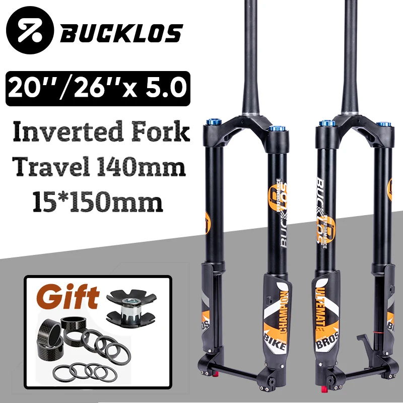 BUCKLOS 20*5.0 Inverted Air Fork Thru Axle 15*150mm Bicycle Suspension Fork Travel 140mm Ebike Fork 26*5.0 Snow/Beach Bike Parts
BUCKLOS 20*5.0 Inverted Air Fork Thru Axle 15*150mm Bicycle Suspension Fork Travel 140mm Ebike Fork 26*5.0 Snow/Beach Bike Parts