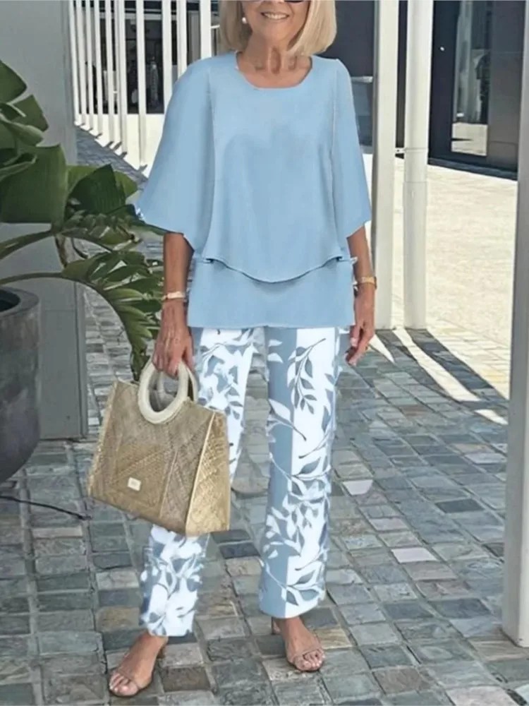 Summer New 2 Piece Sets Women's O-neck 3/4 Sleeve Print Pants Suits Casual Loose Irregular Top + Wide Leg Pant Two Piece Sets
Summer New 2 Piece Sets Women's O-neck 3/4 Sleeve Print Pants Suits Casual Loose Irregular Top + Wide Leg Pant Two Piece Sets