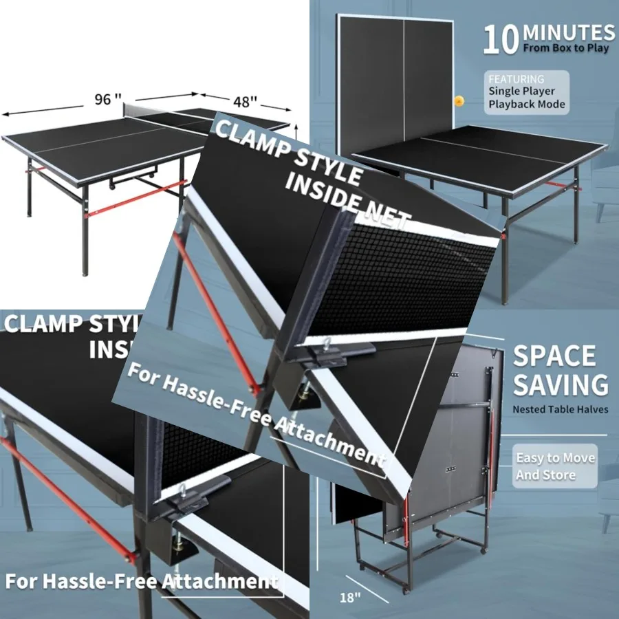 Indoor/Outdoor 8ft Foldable Table Tennis Table with Net Paddles Balls Black Steel Frame Durable MDF Surface Quick-Fold Design
Indoor/Outdoor 8ft Foldable Table Tennis Table with Net Paddles Balls Black Steel Frame Durable MDF Surface Quick-Fold Design