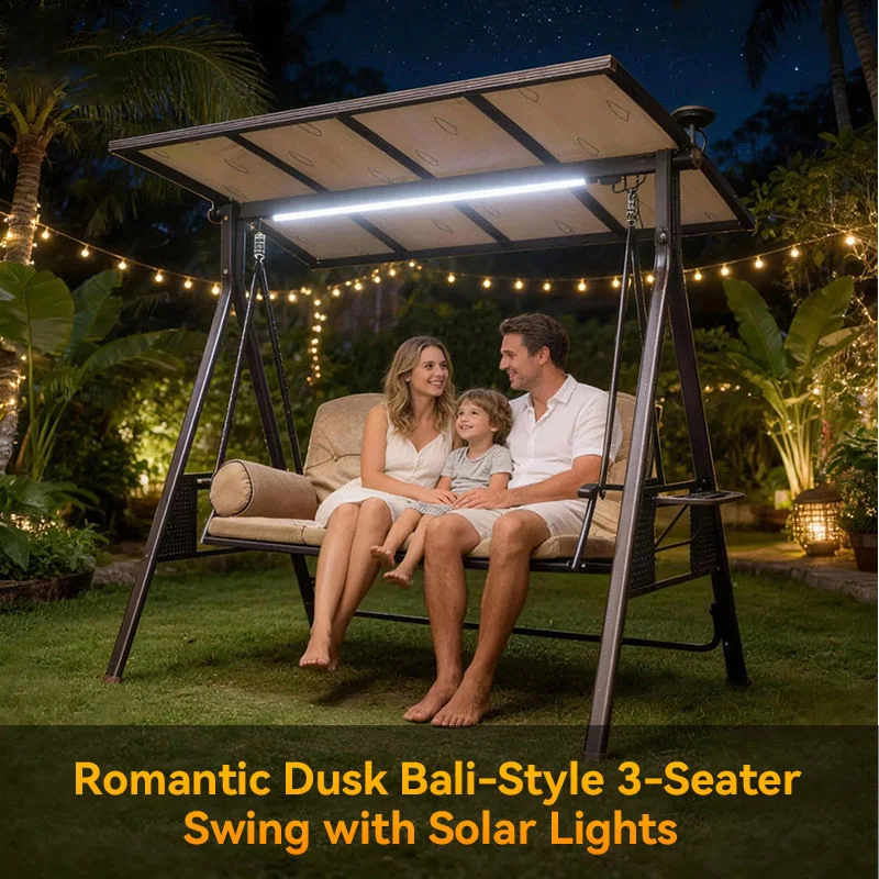 Modern Aluminium Three-Person Outdoor Swing Chair with Solar Lights UV Protection Quick-Dry Cushion for Hotel Villa
Modern Aluminium Three-Person Outdoor Swing Chair with Solar Lights UV Protection Quick-Dry Cushion for Hotel Villa