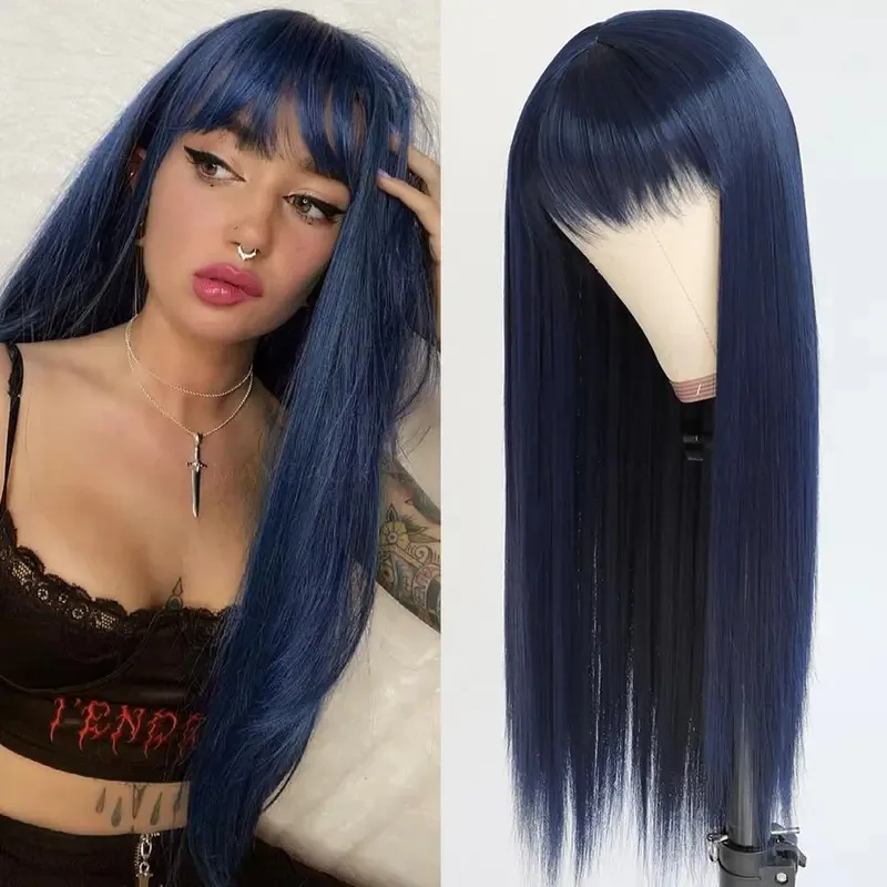 Dark Blue Synthetic Hair Wigs with Full Bangs Blue Long Straight Women's Wig Heat Resistant Synthetic No Lace Wigs for Fashion W
Dark Blue Synthetic Hair Wigs with Full Bangs Blue Long Straight Women's Wig Heat Resistant Synthetic No Lace Wigs for Fashion W