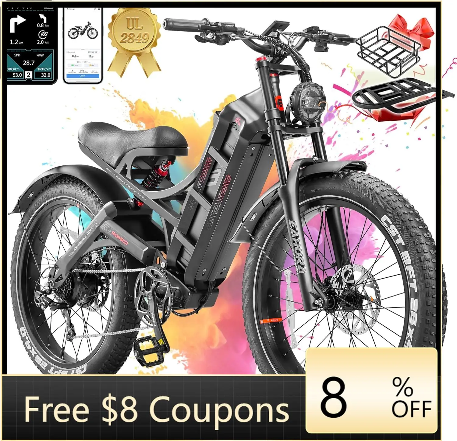 STLF Eahora Romeo Pro Customize 250w 750w 100ow 300ow Ebike 2*120N-m 52v 60ah Large Capacity Battery Electric Bicycle Electric B 
STLF Eahora Romeo Pro Customize 250w 750w 100ow 300ow Ebike 2*120N-m 52v 60ah Large Capacity Battery Electric Bicycle Electric B