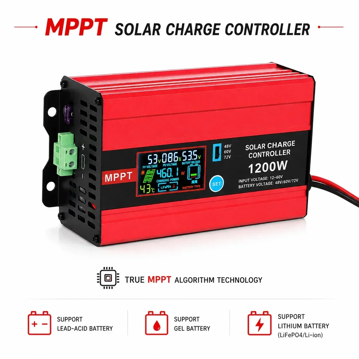 MPPT Solar Boost Controller, 1200W, Universal Input 12-60V, Output 48V-72V for EV Charging
MPPT Solar Boost Controller, 1200W, Universal Input 12-60V, Output 48V-72V for EV Charging