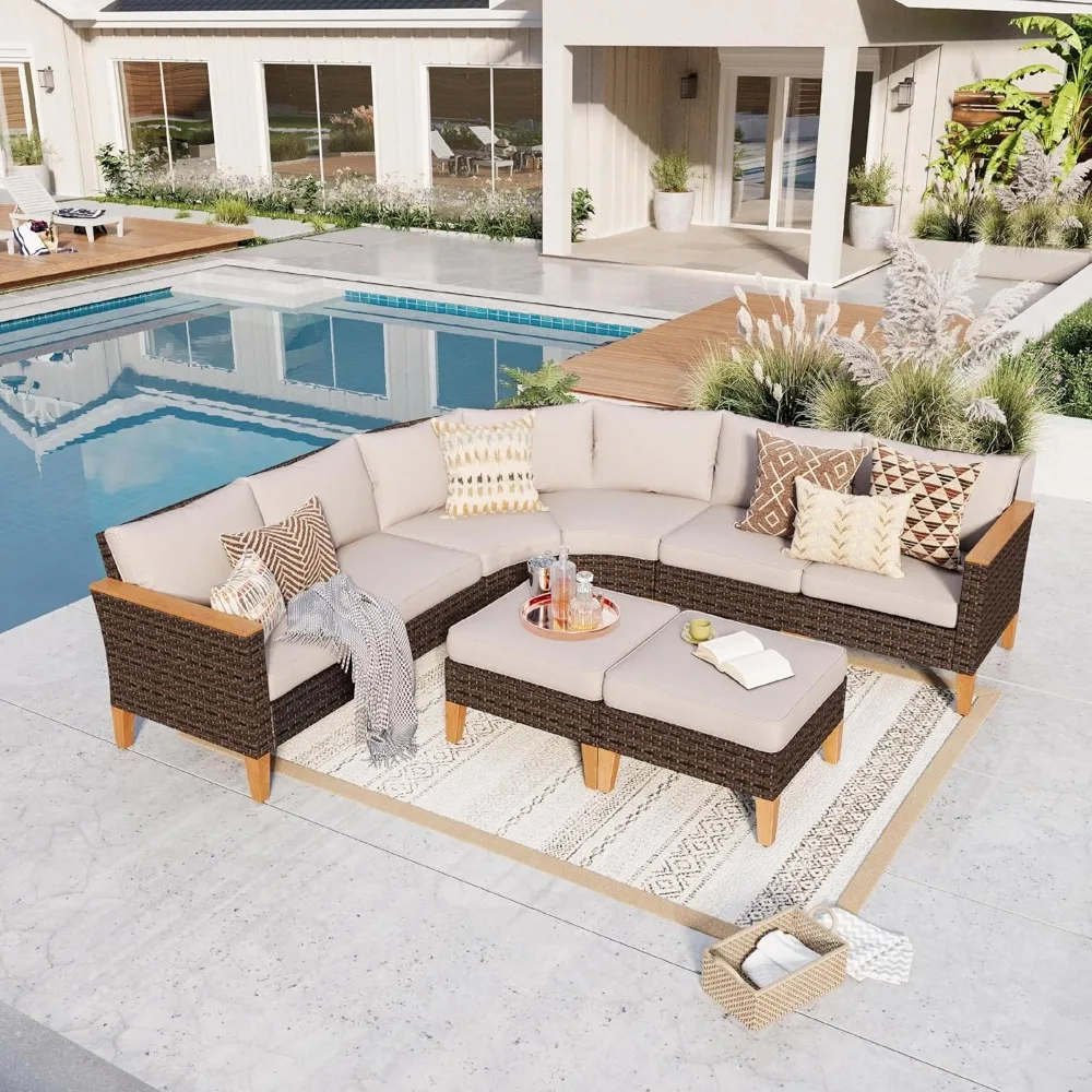 8 Pieces Wicker Patio Furniture Set, All-Weather Outdoor Rattan Half-Moon Curved Patio Sectional Sofa Conversation
8 Pieces Wicker Patio Furniture Set, All-Weather Outdoor Rattan Half-Moon Curved Patio Sectional Sofa Conversation