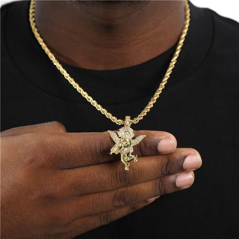 Hip Hop Men Women Necklace Gold Color Plated Iced Out Micro Pave CZ Stone Angel Pendant Necklaces Friends Gifts
Hip Hop Men Women Necklace Gold Color Plated Iced Out Micro Pave CZ Stone Angel Pendant Necklaces Friends Gifts