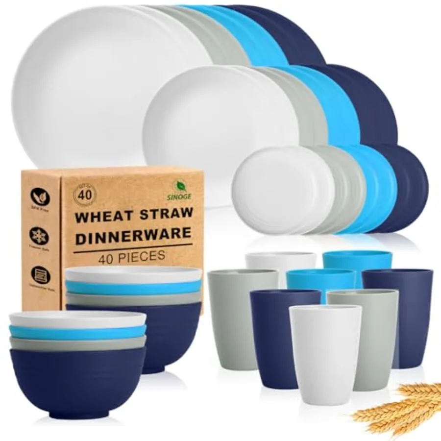 40 PCS Wheat Straw Dinnerware Sets Service for 8 Unbreakable Plates and bowls sets with Drinking Glasses Dishwasher Safe Bowls
40 PCS Wheat Straw Dinnerware Sets Service for 8 Unbreakable Plates and bowls sets with Drinking Glasses Dishwasher Safe Bowls