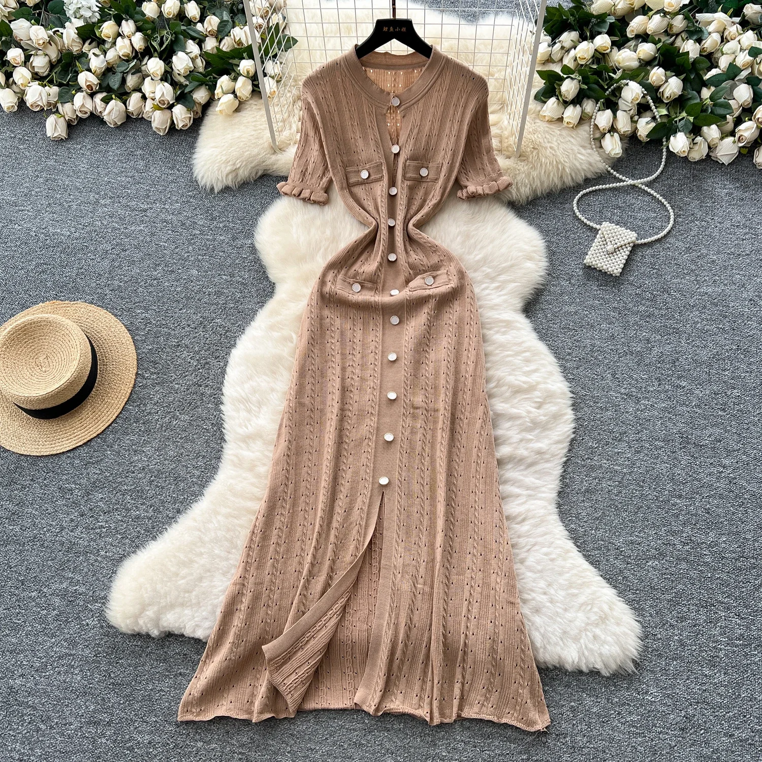 Sexy Bodycon Dress O-Neck button Chic Crochet Dresses Party Club Elegant Robe Korean Fashion Women Vintage Vestidos Y2k
Sexy Bodycon Dress O-Neck button Chic Crochet Dresses Party Club Elegant Robe Korean Fashion Women Vintage Vestidos Y2k