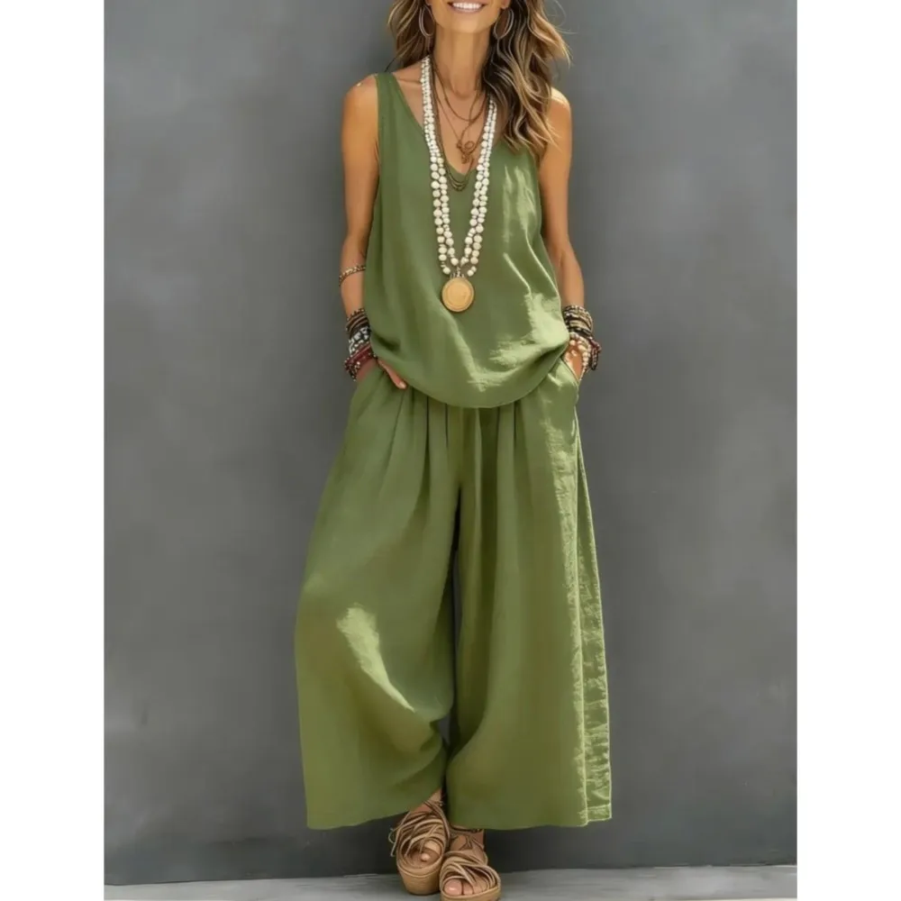 Casual Cotton Linen Vest Trousers 2-piece Summer New Fashion Loose Retro Simple Women's Vacation Wide-leg Trousers Set 2026
Casual Cotton Linen Vest Trousers 2-piece Summer New Fashion Loose Retro Simple Women's Vacation Wide-leg Trousers Set 2026