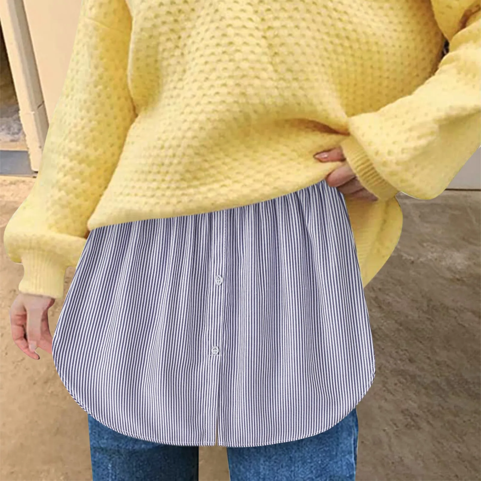 Women's Fashionable Button Stripe Printed Fake Two Pieces Layered Half Bodies Skirt Elastic Waisted Casual Skirts For Women
Women's Fashionable Button Stripe Printed Fake Two Pieces Layered Half Bodies Skirt Elastic Waisted Casual Skirts For Women