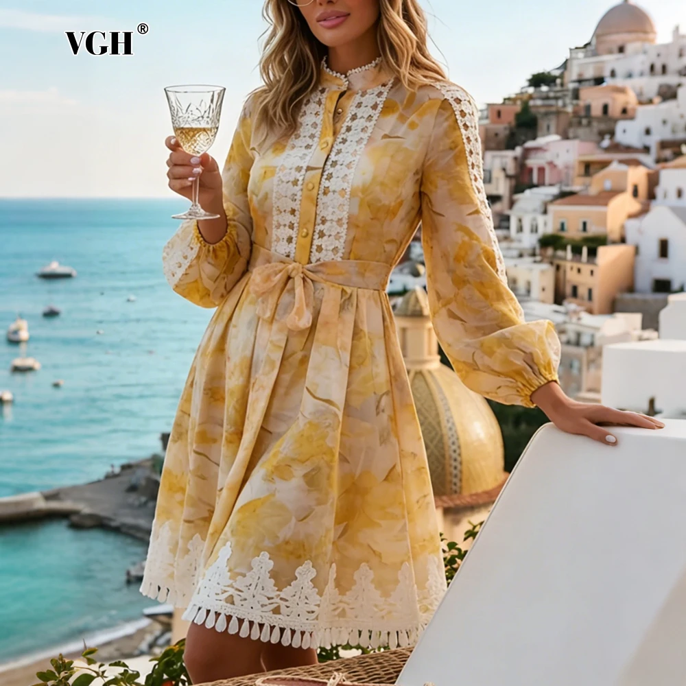 VGH Vacation Sheet Chiffon Spliced Tassel Print Mini Dresses for Women Stand Collar Puff Sleeve A Line Skirt for Casual Outing
VGH Vacation Sheet Chiffon Spliced Tassel Print Mini Dresses for Women Stand Collar Puff Sleeve A Line Skirt for Casual Outing