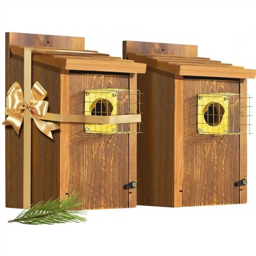2 Pack Cedar Bluebird House for Outdoor, Metal Entry Cage, Mesh Base & Brass Guard, 6x7 inch, Patented Design, Weatherable
2 Pack Cedar Bluebird House for Outdoor, Metal Entry Cage, Mesh Base & Brass Guard, 6x7 inch, Patented Design, Weatherable