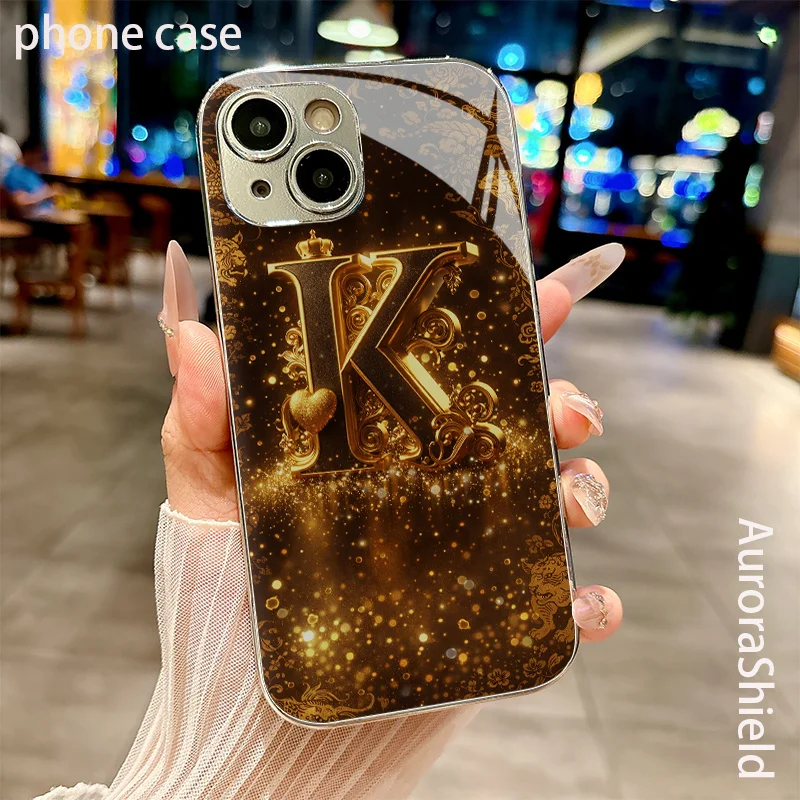 Gold K-shaped electroplated glass phone case, suitable for iPhone 17/16/15/14/13/12/11, etc. The best choice for gift giving.
Gold K-shaped electroplated glass phone case, suitable for iPhone 17/16/15/14/13/12/11, etc. The best choice for gift giving.