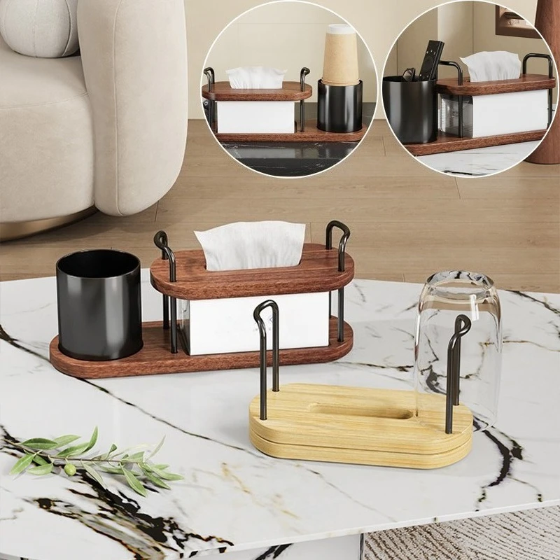 Space Aluminum Solid Wood Tissue Box Kitchen Living Room and Study Multifunctional Storage Rack Tea Cup Drain Rack Saving Space